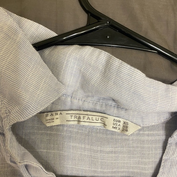 Zara womens button down short sleeve lightweight thin linen striped beachy xs - Picture 7 of 9